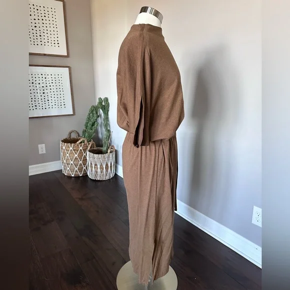 Prologue Midi Dress Buttery Jersey Dolman Sleeve Elastic Waist Heather Camel LG - Picture 2 of 12
